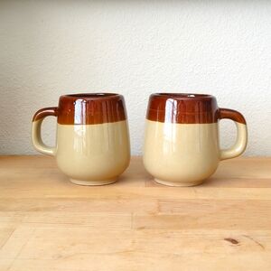 2 Vintage Three-Tone Brown Squat Espresso Mugs